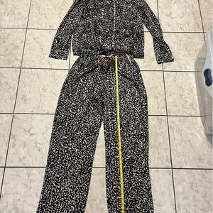 Como Sleep Long Sleeve Shirt Pants Pajama Set Women's M Black Animal Print